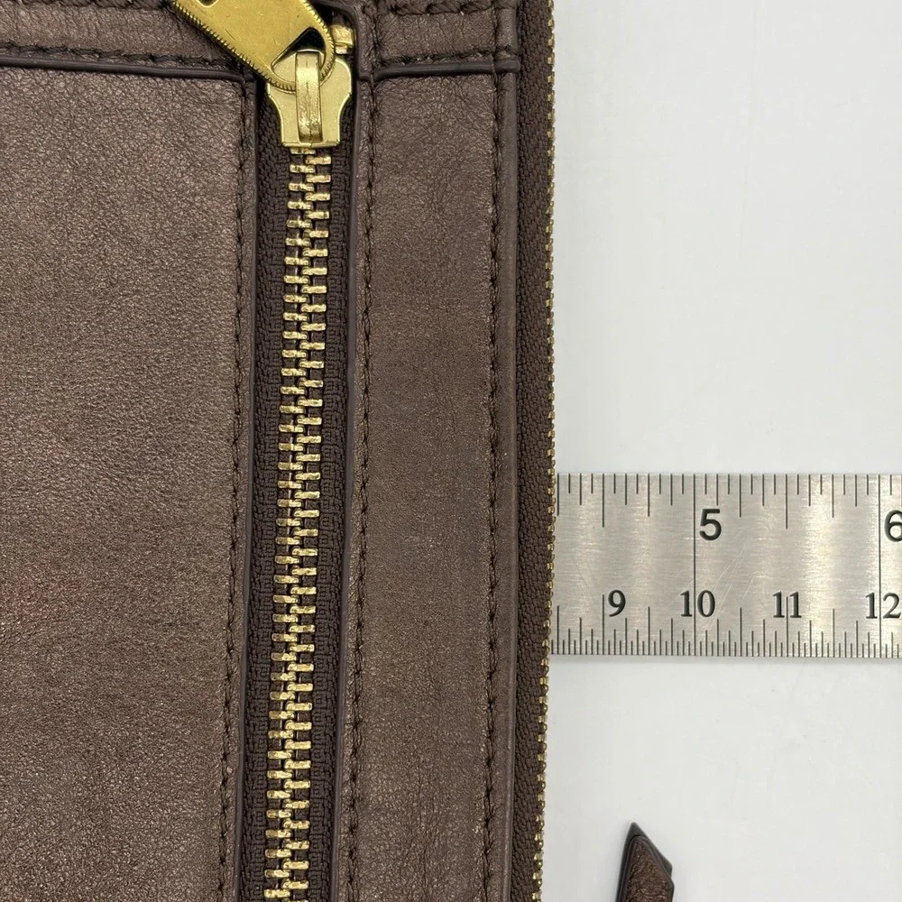 The Sak‎ Womens Wallet Bronze Leather Brass Hardware Reptile Print Trim Bi-Fold